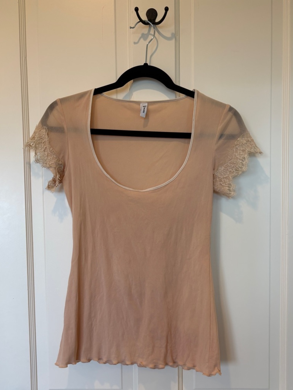 Valery Stretch Knit Lace Sleeve Scoop Neck Top - Blush